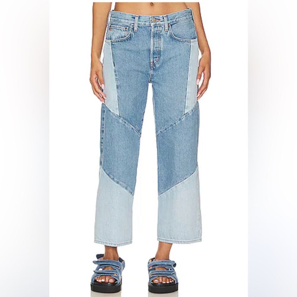 Etica Patchwork Straight Leg Jeans Womens Blue Colorblock Denim 31
